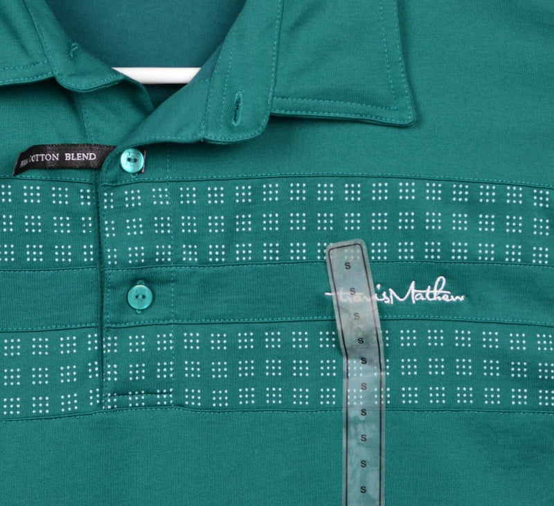 Travis Mathew Men's Sz Small Green Striped Dot Pima Cotton Pixel Polo Golf Shirt