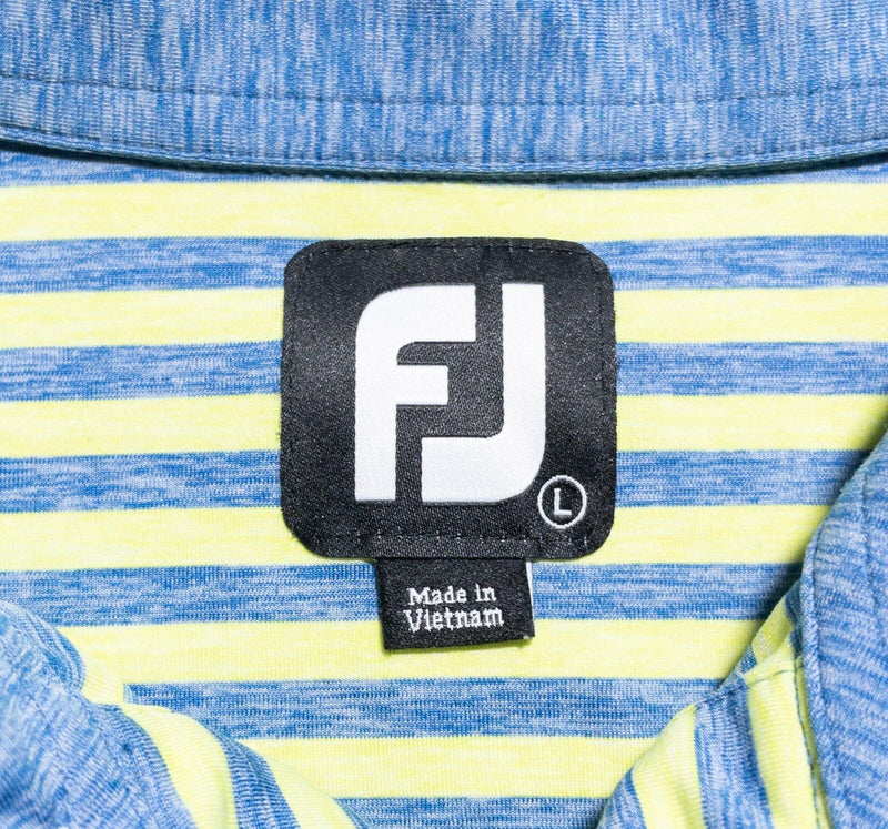 FootJoy Golf Shirt Men's Large Blue Yellow Striped Wicking Performance Polo