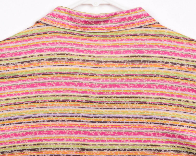 Robert Graham Men's XL Mulitcolor Striped Floral Short Sleeve Polo Shirt