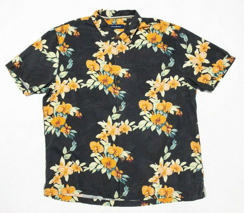 Tommy Bahama Silk Shirt 3XL Hawaiian Aloha Men's Floral Colorful Textured Orange