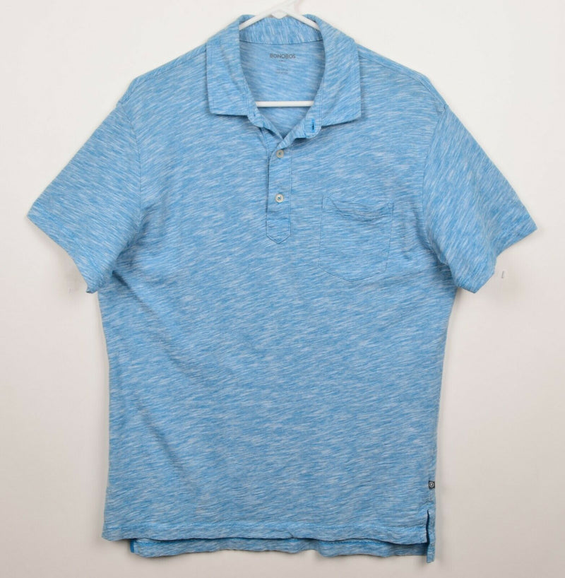 Bonobos Men's Sz Large Slim Fit Heather Blue Pocket Polo Shirt HOLE