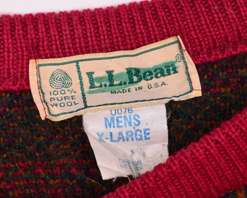 Vintage 80s L.L. Bean Men's XL? Red Plaid 100% Wool Crewneck Pullover Sweater
