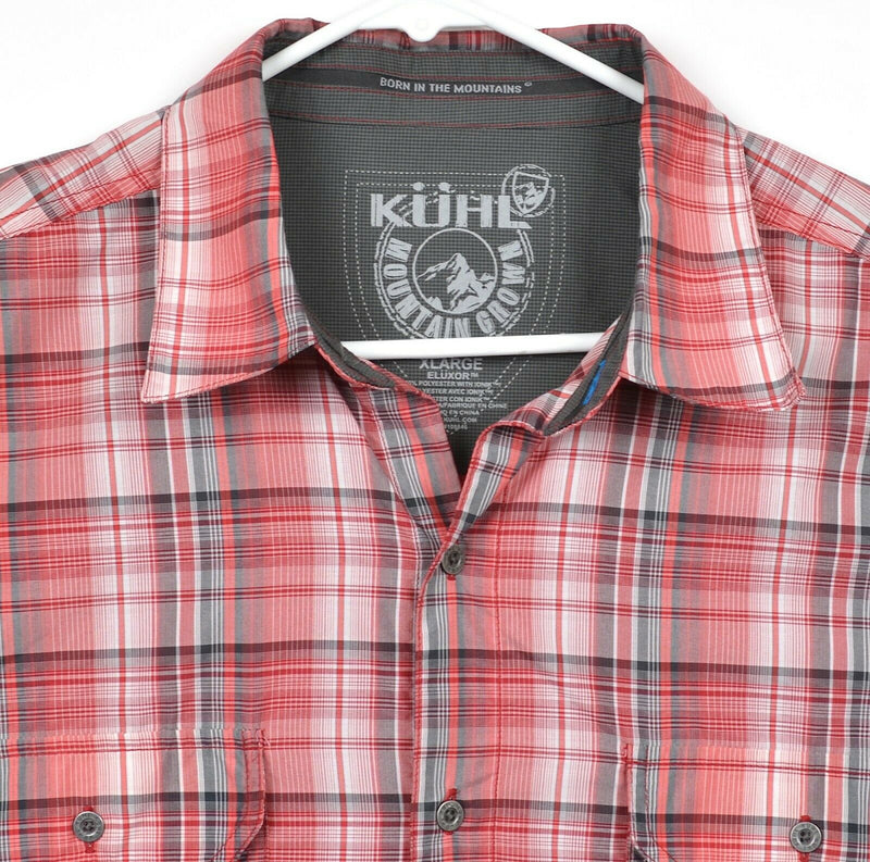 Kuhl Eluxor Men's XL Red Plaid Ionik Polyester Short Sleeve Hiking Outdoor Shirt