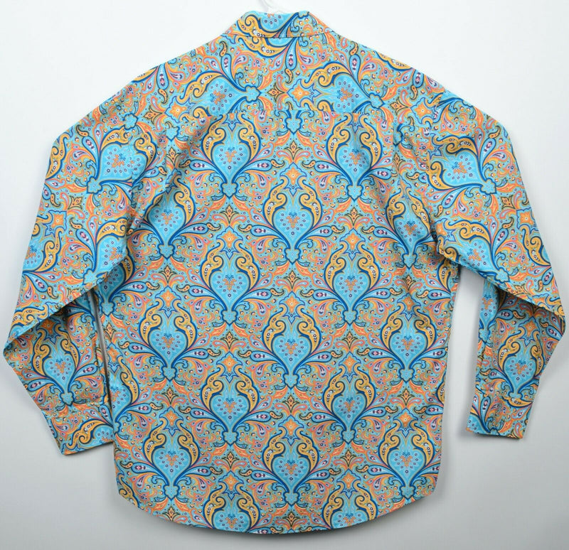 Alan Flusser Men's Large Paisley Aqua Blue Orange Yellow Multi-Color Shirt