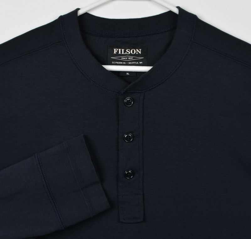 CC Filson Men's XL Henley Collar Solid Dark Navy Blue Long Sleeve Shirt