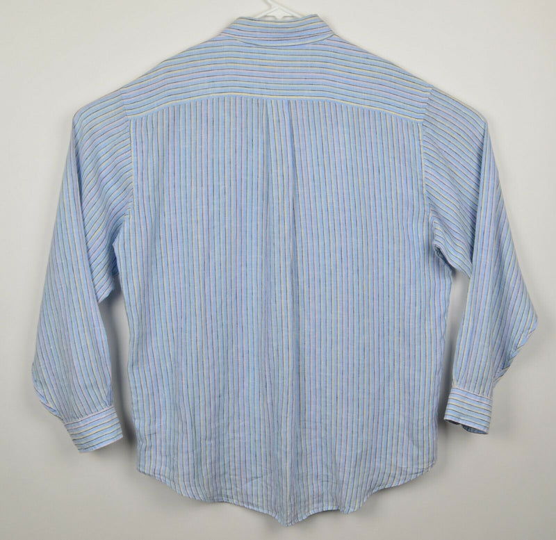 Brooks Brothers Men's Sz Large 100% Linen Blue Striped Long Sleeve Shirt