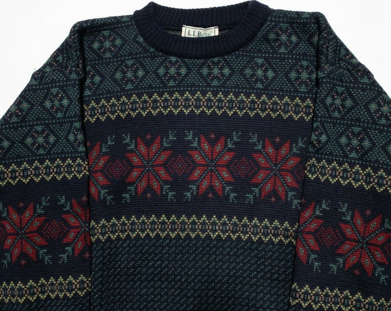 L.L. Bean Men's Large Worsted Wool Floral Fair Isle Ireland Vintage 80s Sweater