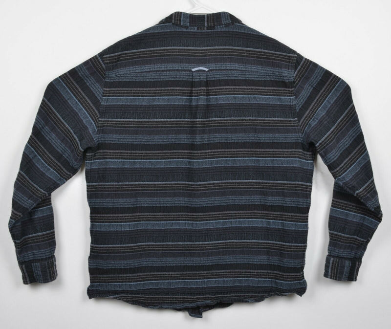 Carbon 2 Cobalt Men's Large Black Blue Striped Long Sleeve Button-Front Shirt