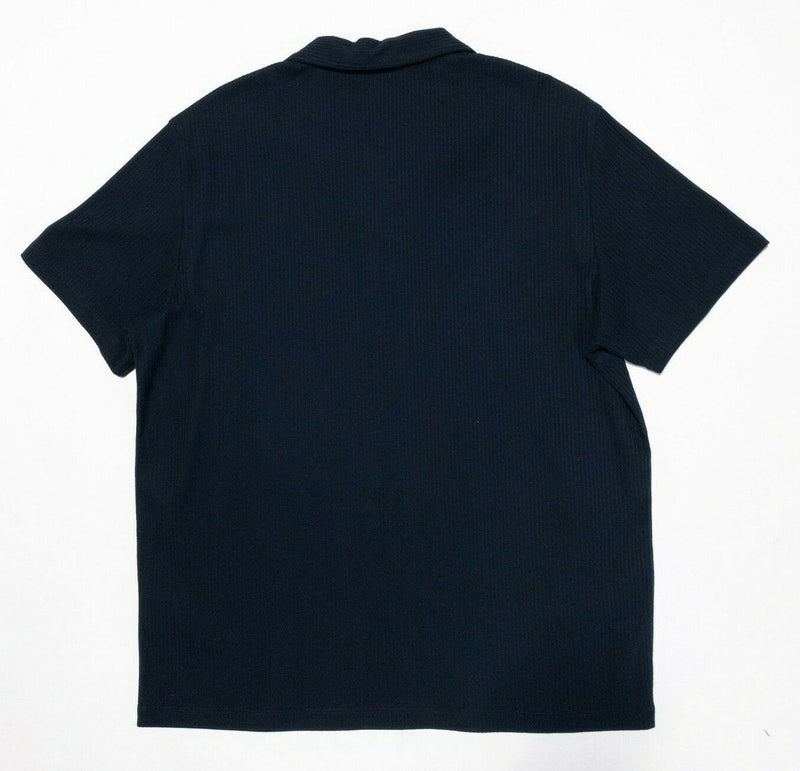 Club Monaco Split Neck Polo Shirt Large Men's Solid Navy Blue Short Sleeve