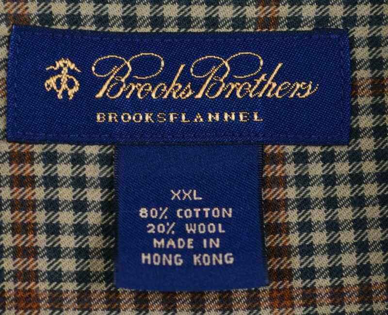 Brooks Brothers Men's 2XL Brooks Flannel Wool Blend Tan Plaid Check Shirt