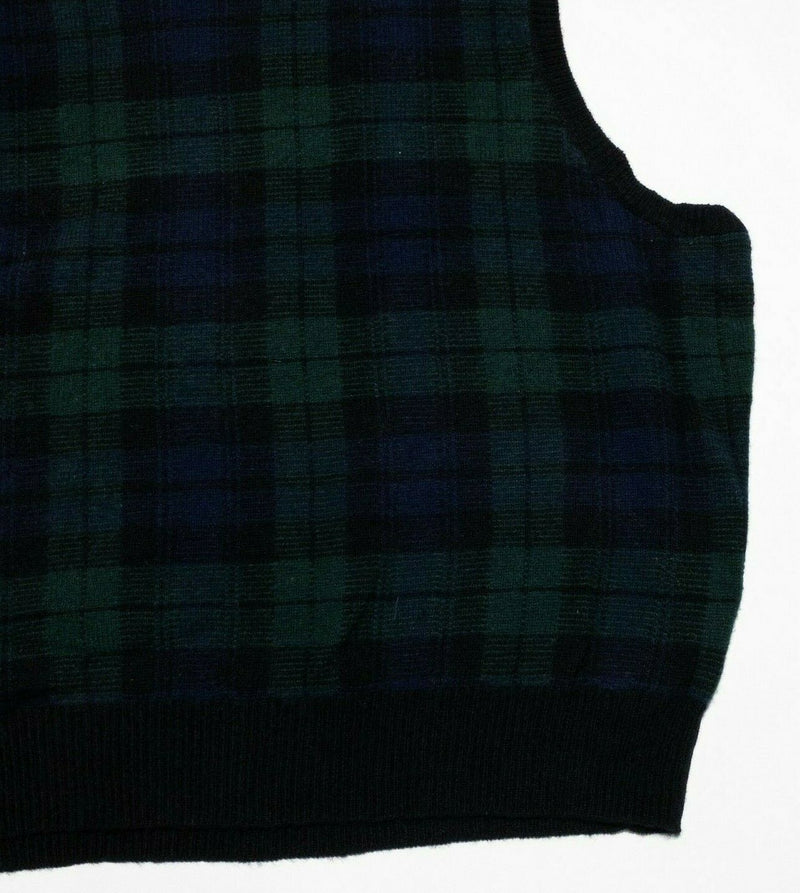 Polo Ralph Lauren Men's XL 100% Lambswool Green Navy Tartan Plaid Sweater Vest