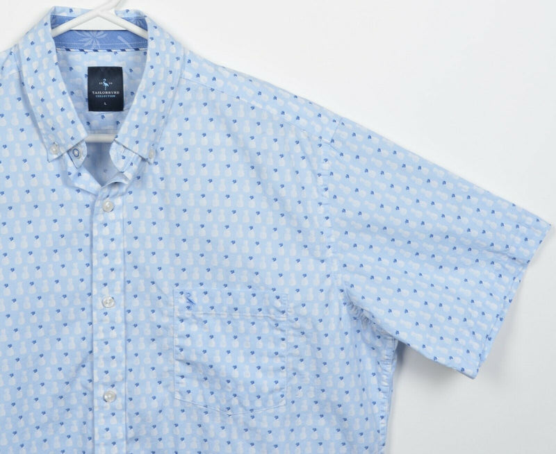 Tailorbyrd Men's Large Pineapple Pattern Blue Short Sleeve Button-Down Shirt