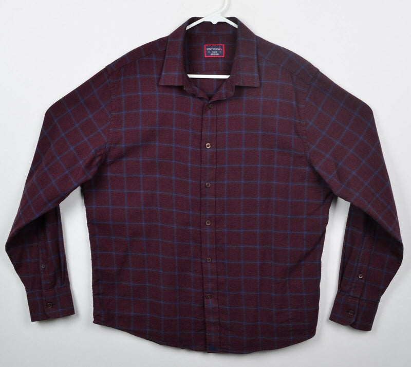 UNTUCKit Men's Sz Large Burgundy Red/Purple Plaid Button-Front Flannel Shirt