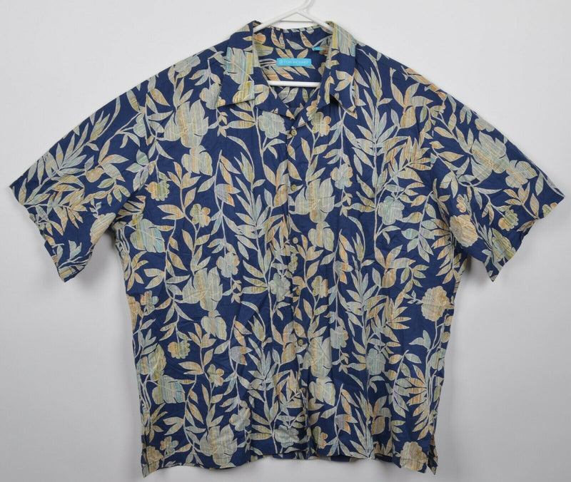 Tori Richard Men's 2XL Floral Blue Cotton Lawn Hawaiian Aloha Camp Shirt