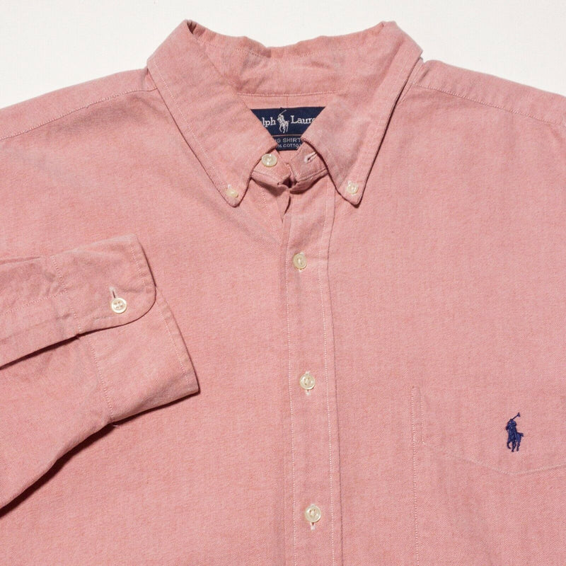 Polo Ralph Lauren Big Shirt 2XL Men's Pink Red Chambray Button-Down Long Sleeve