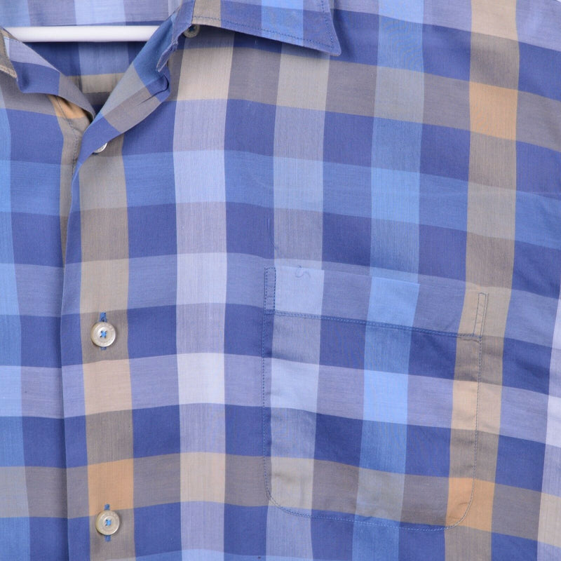 Robert Talbott Men's Sz Large Blue Plaid Check Long Sleeve Lightweight Shirt