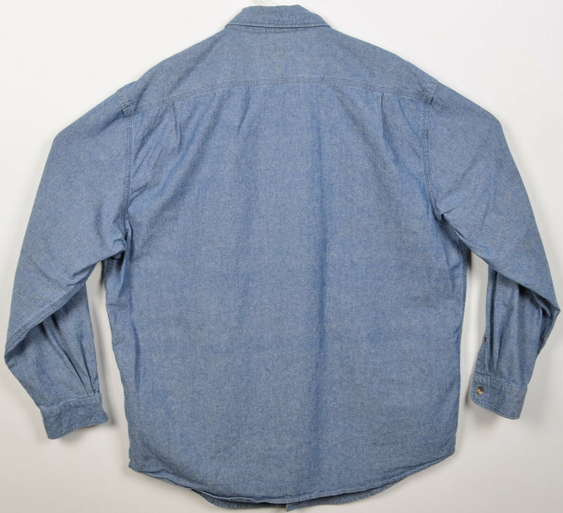 CC Filson Men's Large Blue Chambray Pockets Long Sleeve Button-Front Shirt