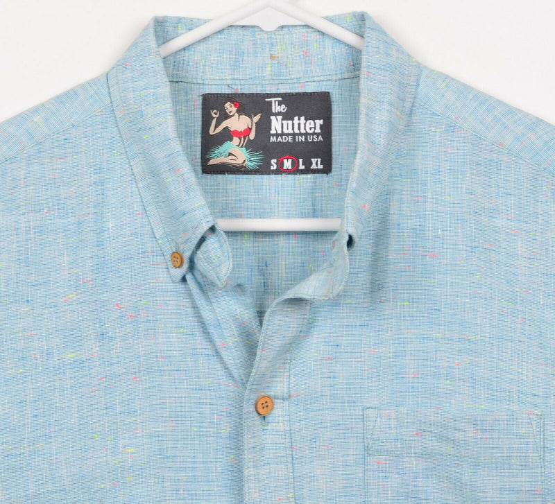 Chubbies The Nutter Men's Medium Blue Linen Blend Made in USA Short Sleeve Shirt