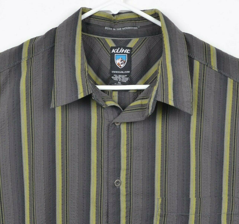 Kuhl Men's Sz XL Seersucker Gray Striped Polyester Blend Hiking Outdoors Shirt