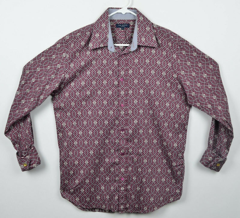 Ted Baker London Men's Sz 4 Large Burgundy Red Gray Geometric Cuff Links Shirt