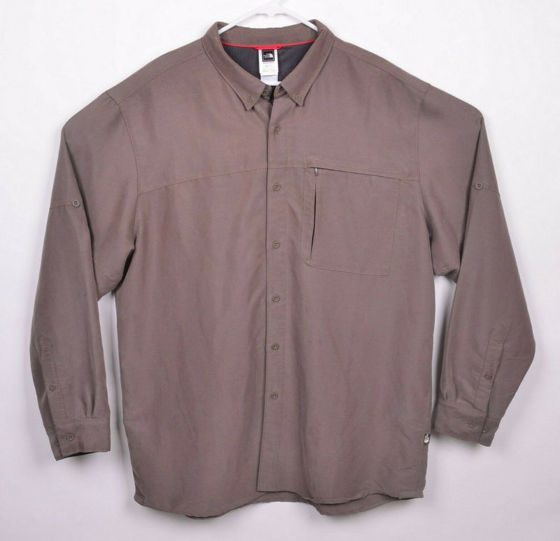 North Face Men's Sz 2XL Brown Hiking Modal Polyester Roll Tab Sleeve Shirt