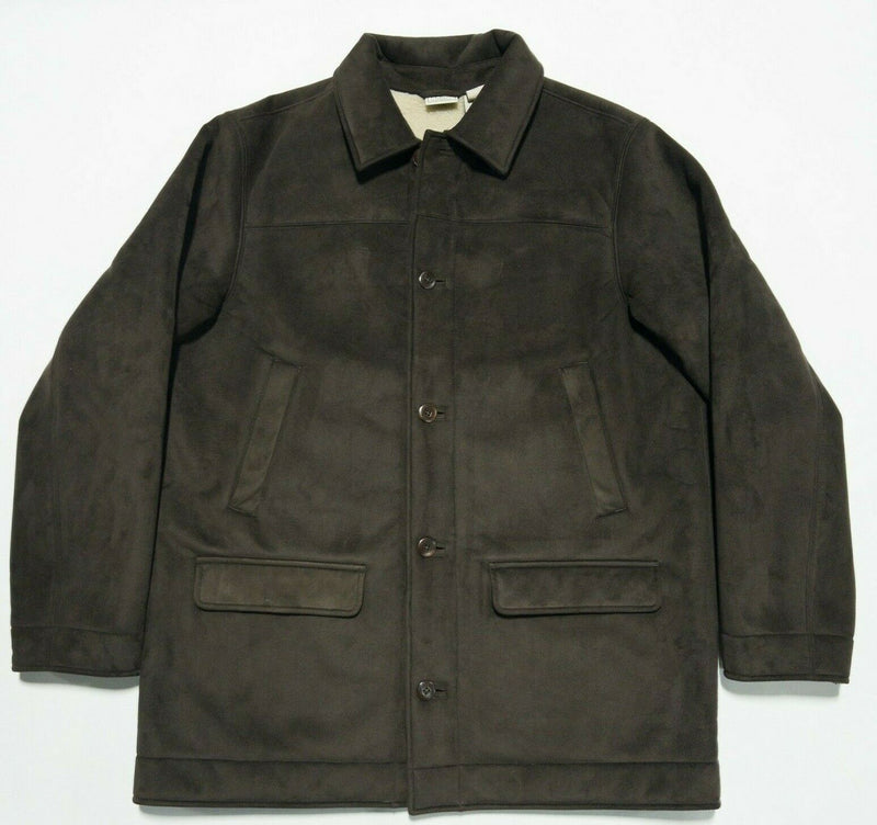 L.L. Bean Men's XL Microsuede Sherpa Lined Chocolate Brown Button-Front Coat