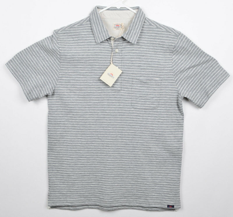 Faherty Men's Sz Medium Gray Striped Pocket Bleecker Polo Shirt NWT