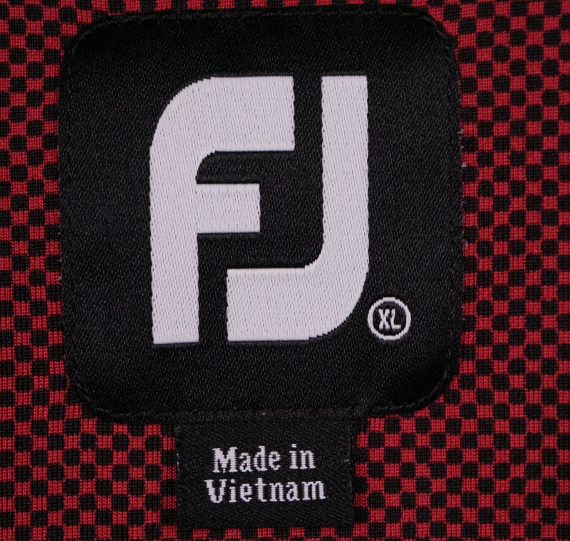 FootJoy Men's XL Red Black Micro-Check Plaid FJ Performance Golf Polo Shirt
