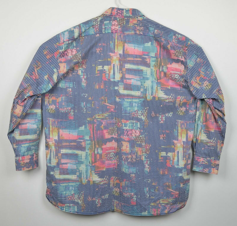 Brandolini Men's 3XL Seersucker Multi-Color Abstract Striped Button-Front Shirt