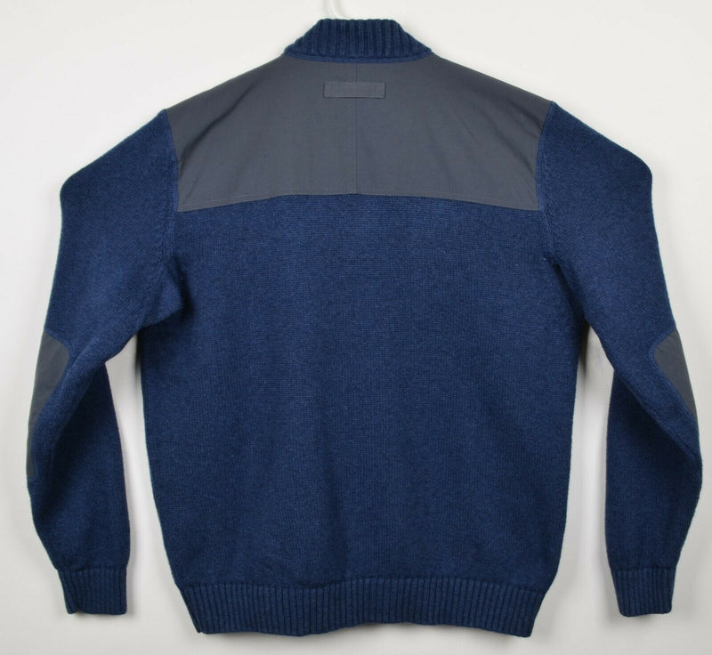 Duluth Trading Co Men's Large Padded Blue 1/4 Zip Cotton Wool Blend Sweater
