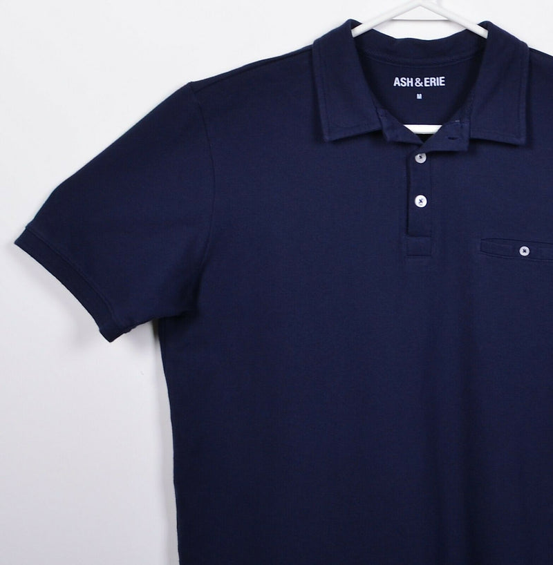 Ash & Erie Men's Medium Solid Navy Blue Cotton Spandex Blend Pocket Polo Shirt