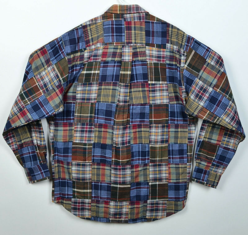 Brooks Brothers Men's Medium Patchwork Plaid Blue Orange 90s Button-Down Shirt