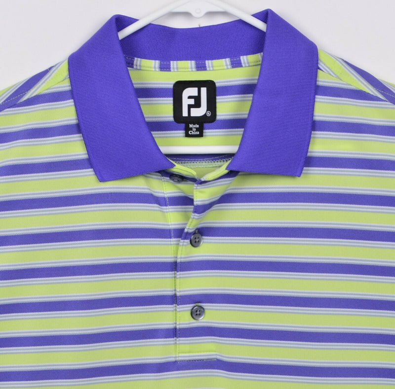 FootJoy Men's Sz XL Lime Green Purple Striped FJ Golf Polo Shirt Quail West