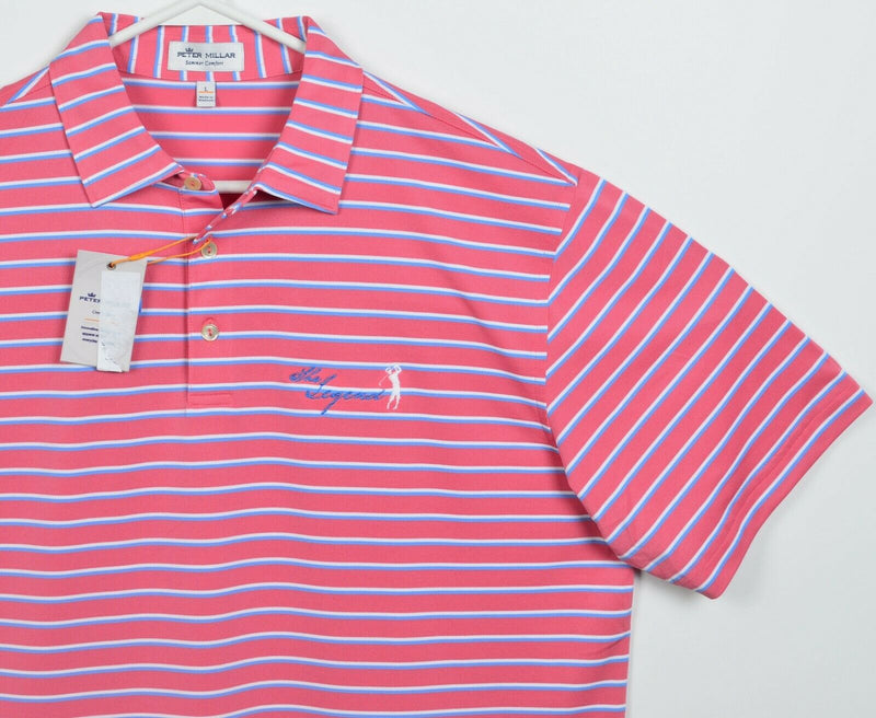 Peter Millar Summer Comfort Men's Large Pink Striped Wicking Golf Polo Shirt