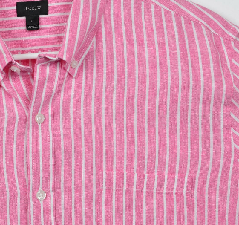 J. Crew Men's Large Slim Baird McNutt Irish Linen Pink Striped Button-Down Shirt