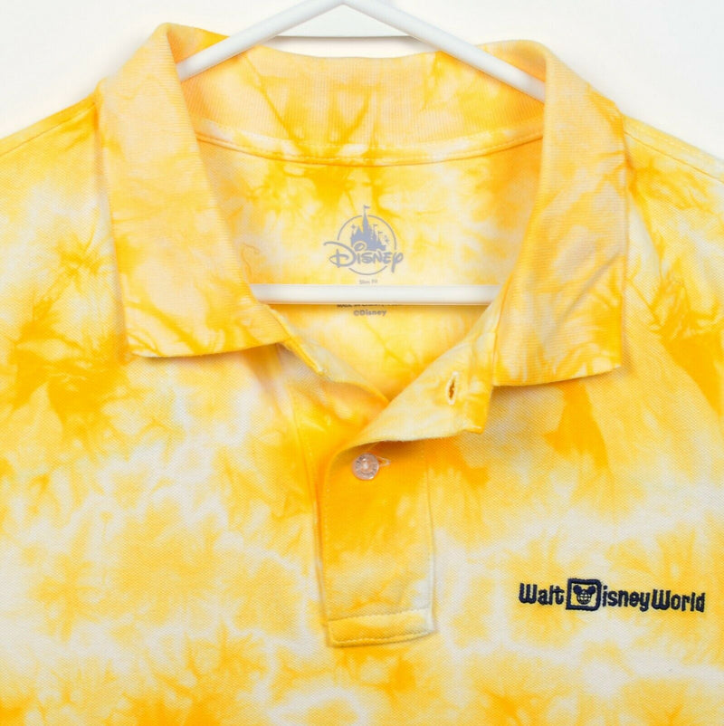 Disney Men's Large Yellow Tie Dye Walt Disney World Logo Polo Shirt