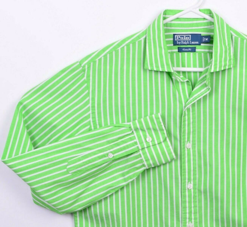 Polo Ralph Lauren Men's Medium Lime Green Striped Cotton Linen Blend Shirt