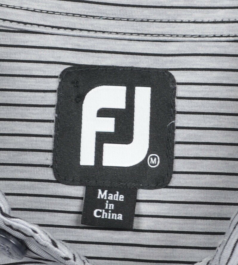 FootJoy Men's Sz Medium Gray Black Striped FJ Performance Golf Polo Shirt
