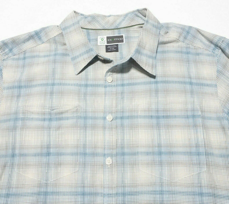 ExOfficio Insect Shield Button-Front Shirt Hiking Travel Blue Gray Plaid Men XL