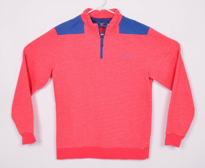 Vineyard Vines Men's Sz Small 1/4 Zip Coral Pink Spell Out Pullover Sweatshirt