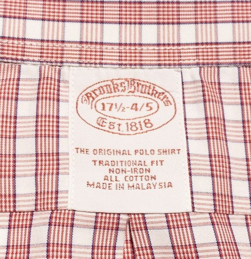 Brooks Brothers 17.5 Dress Shirt Men's Non-Iron Pink/Red Plaid Button-Down