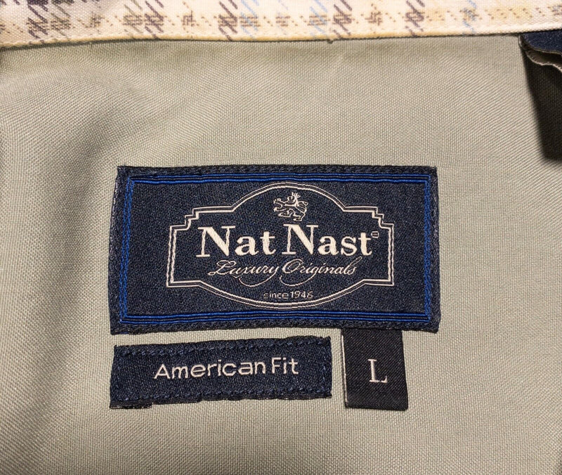 Nat Nast Silk Shirt Large American Fit Men's Yellow Plaid Luxury Originals Retro