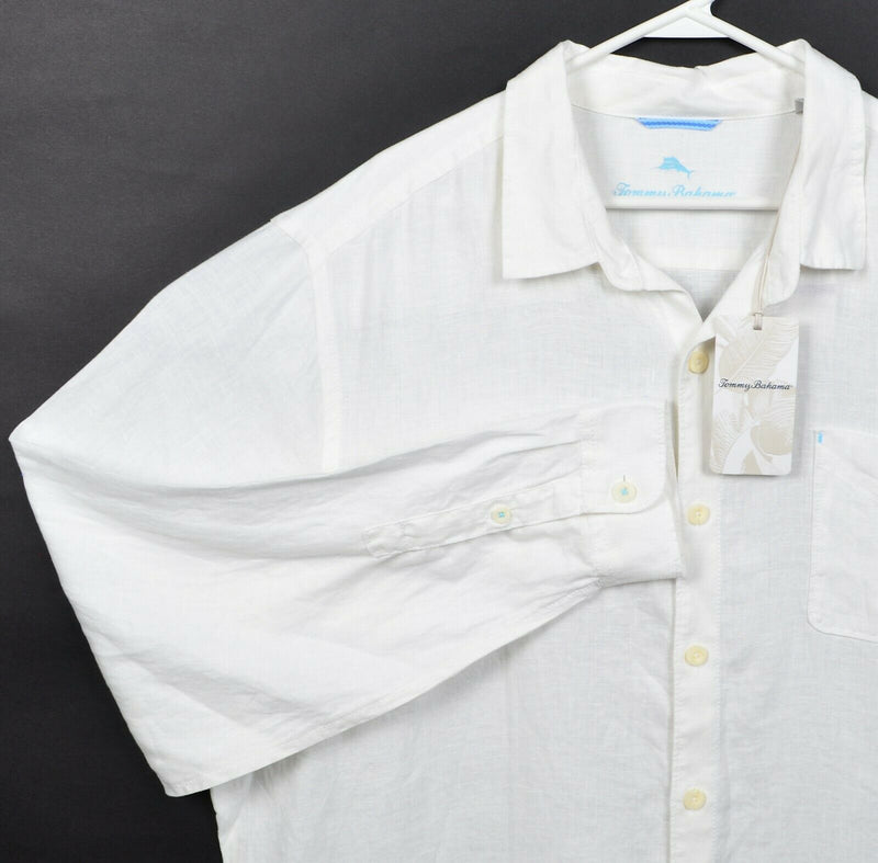 Tommy Bahama Men's 2XL 100% Linen Solid White Resort Boho Button-Front Shirt