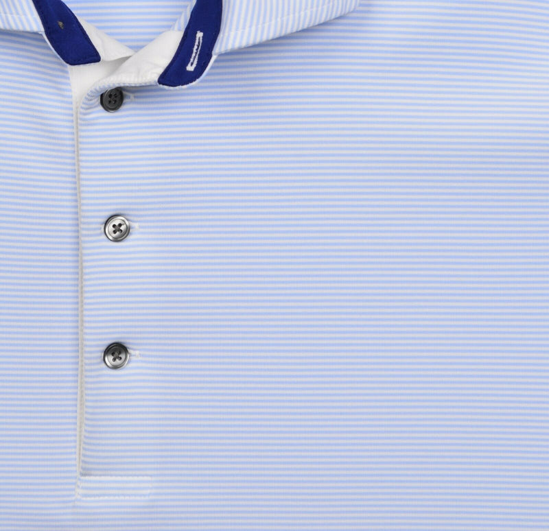 Greyson Men's Sz 2XL Blue White Striped Spread Collar Polyester Golf Polo Shirt