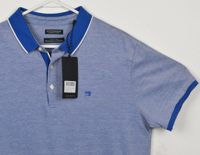 Scotch & Soda Men's Large Blue Sewing Machine Logo Contrast Collar Polo Shirt