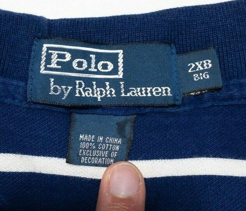 Polo Ralph Lauren 2XB Big Tall Men's Polo Shirt Navy Blue Striped Short Sleeve