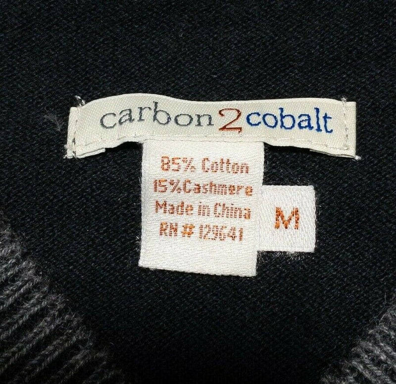 Carbon 2 Cobalt Sweater Men's Medium Cotton Cashmere Black Gray V-Neck Pullover