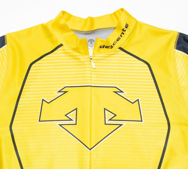 Descente Cycling Jersey Medium Men's Yellow Black Short Sleeve Logo 3/4 Zipper