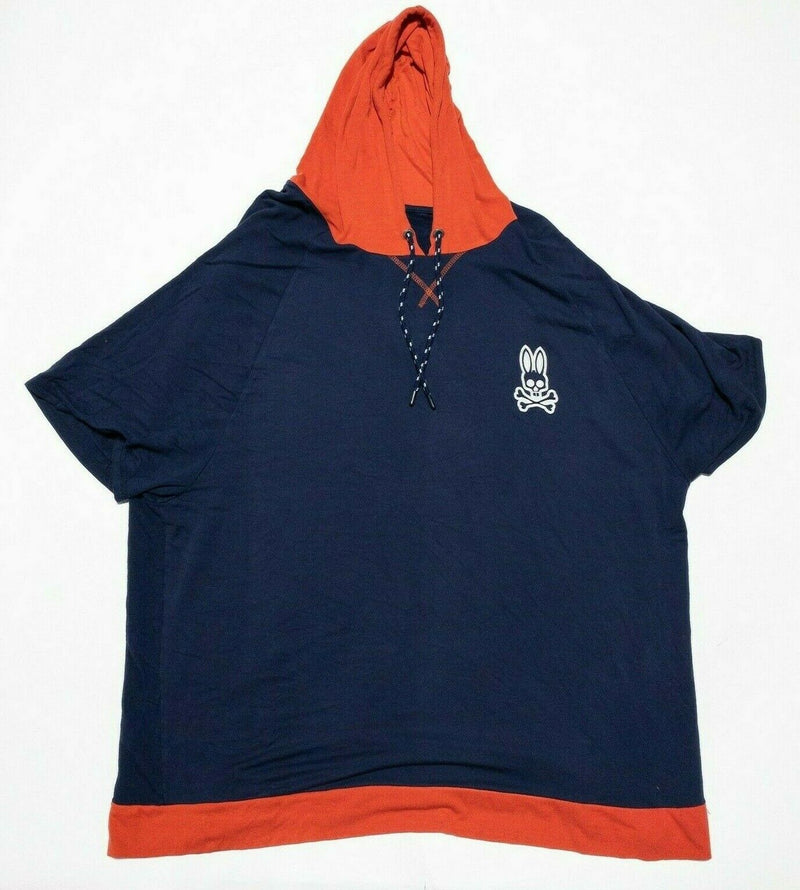 Psycho Bunny Men's 3X Lightweight Hoodie Navy Blue Orange Short Sleeve Pullover