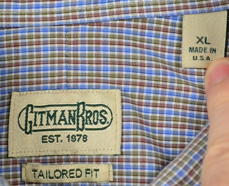 Vintage Gitman Bros Men's XL Tailored Fit Blue Red Plaid USA Button-Front Shirt